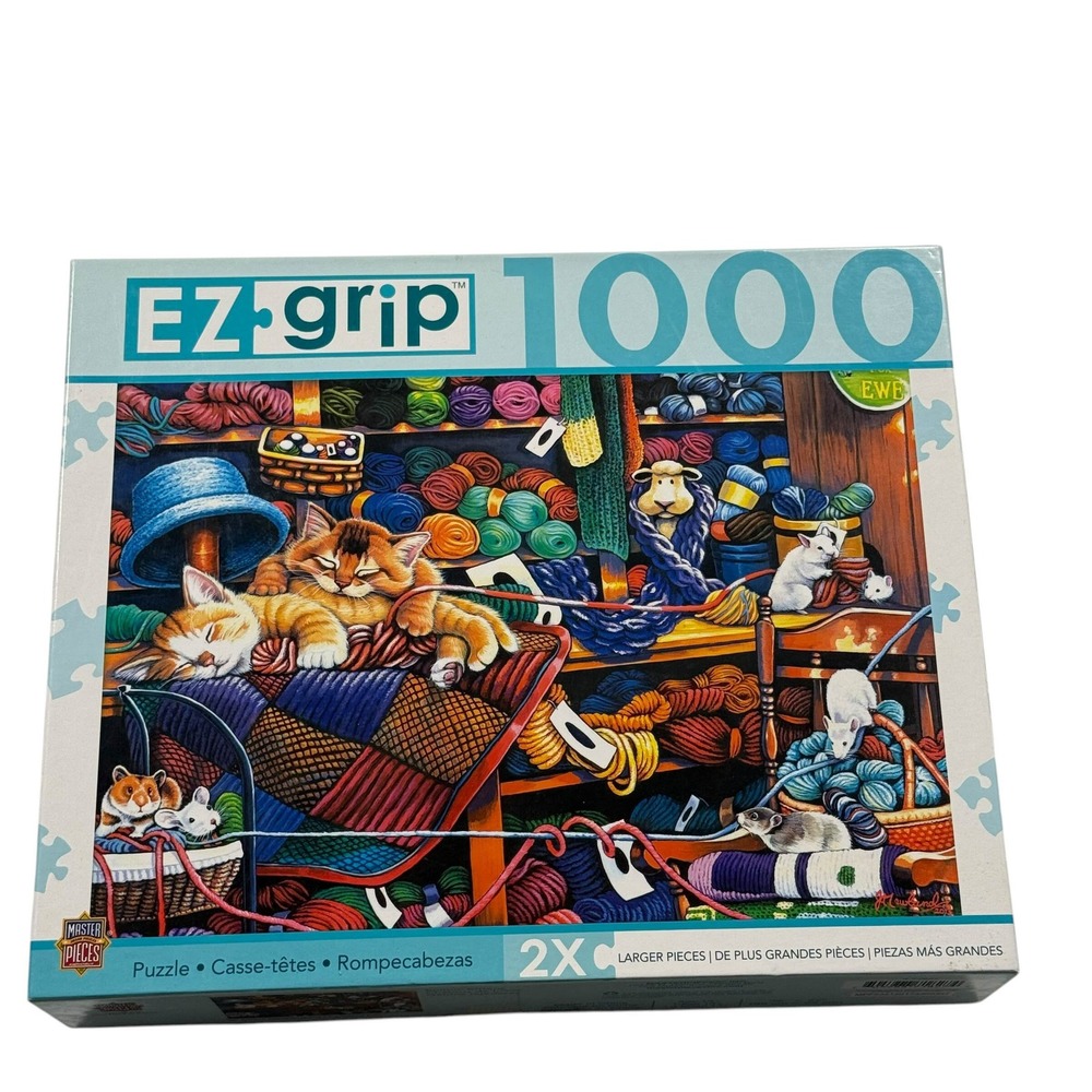 MasterPieces EZ Grip 1000 Piece Puzzle Knittin Kittens Jenny Newland UNCOUNTED